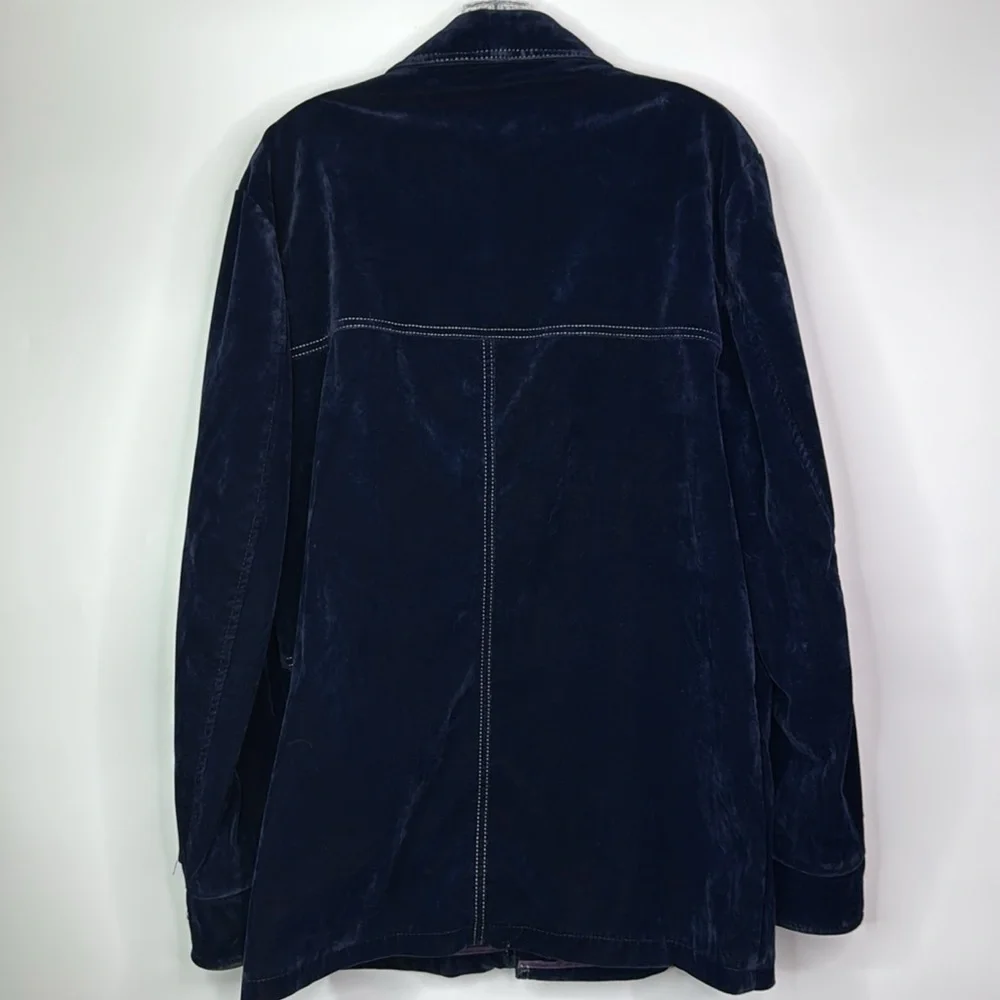 Vintage Blue Velveteen Snap Button Rockabilly Western Jacket Size Large 70s